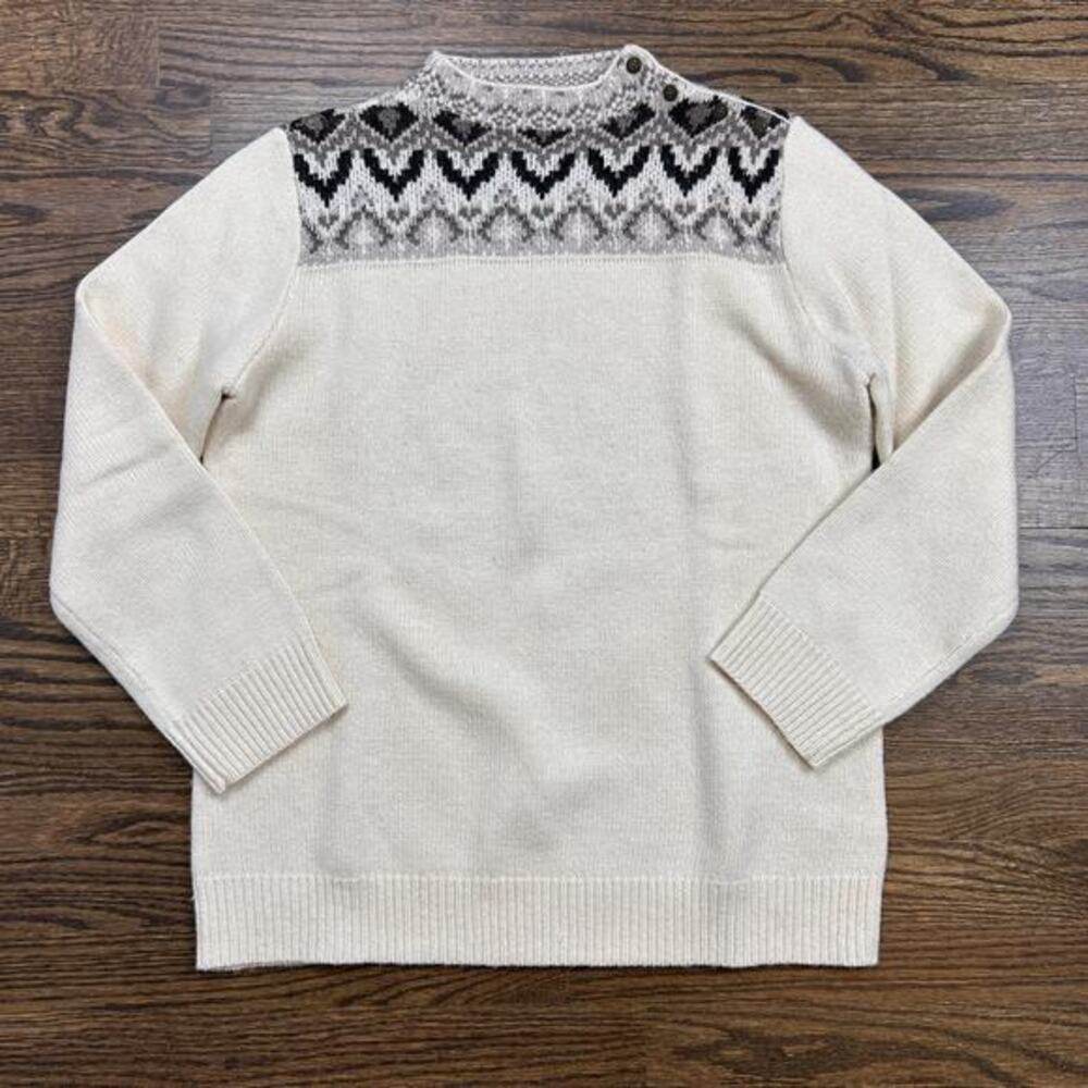 Coldwater Creek Sweater Womens Small White Fair‎ Isle Wool Blend Beaded Button